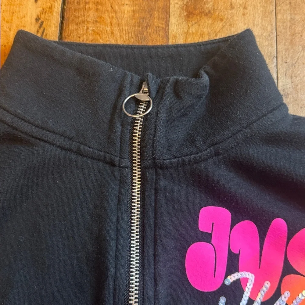 Justice sweatshirt size 12 to 14 black sequins rainbow lettering streetwear